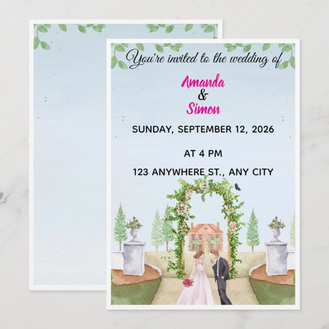 Romantic Watercolor  Garden Wedding Invitation (Front/Back)