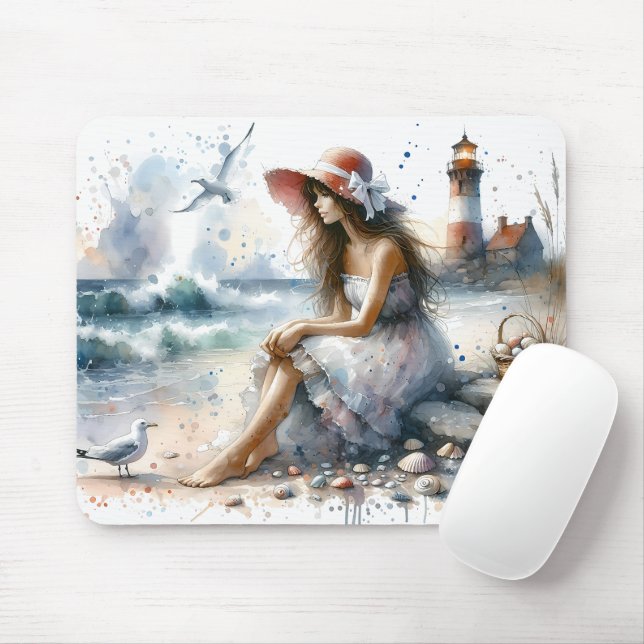 Romantic Watercolor Girl by Lighthouse Mouse Pad (With Mouse)