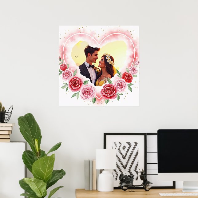  Romantic Watercolor Heart with Gold Sparkles Poster (Home Office)