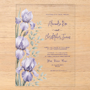 Romantic Watercolor Iris Garden Wedding Acrylic Invitations