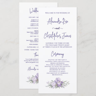 Romantic Watercolor Iris Garden Wedding Program Programme