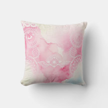 Romantic Watercolor Lace Throw Pillow