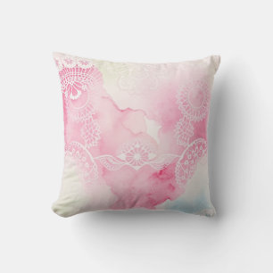 Romantic Watercolor Lace Throw Pillow