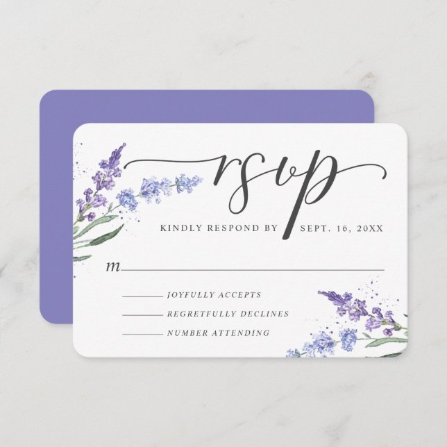Romantic Watercolor Lavender Floral RSVP Card (Front/Back)