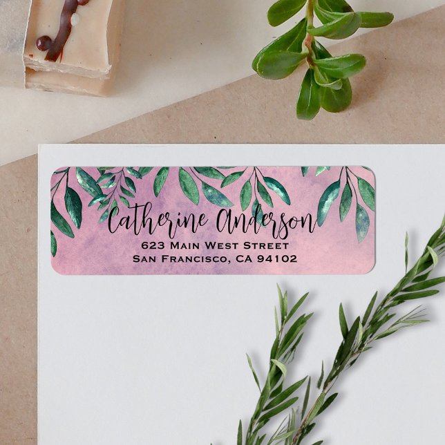 Romantic Watercolor Leafy Green Branches On Pink (Creator Uploaded)