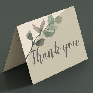 Romantic watercolor leaves wedding thank you card