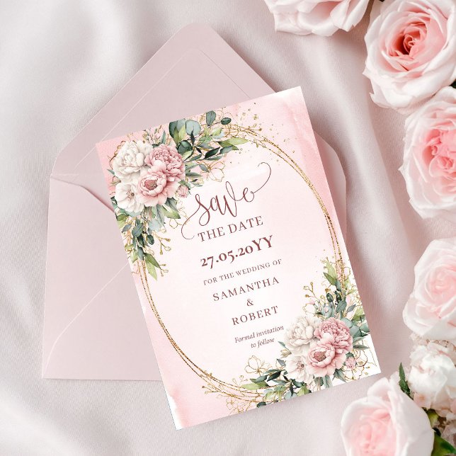 Romantic Watercolor Light Pink Eucalyptus Save The Date (Romantic Watercolor Light Pink Eucalyptus Save The Date)