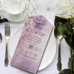 Romantic Watercolor Lilac Cream Floral QR Code All In One Invitation