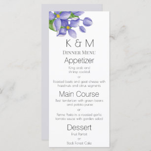 Romantic Watercolor Lilacs Wedding Menu