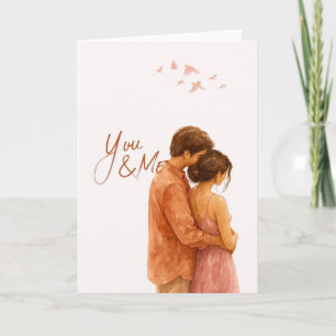 Romantic Watercolor Love Card with Couple & Birds