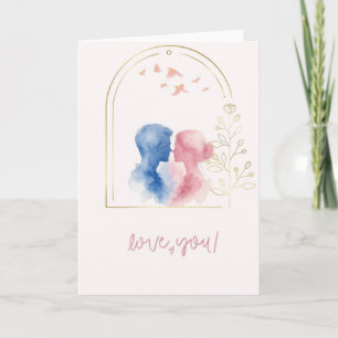 Romantic Watercolor Love Card with Couple & Gold A