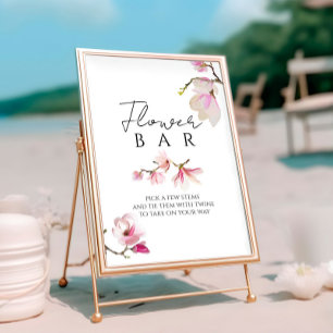 Romantic Watercolor Magnolia Flower Bar Sign