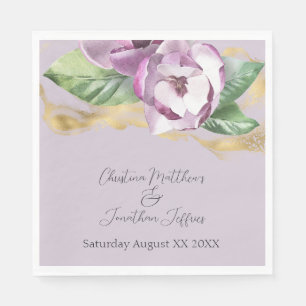 Romantic Watercolor Magnolia on Purple Napkin
