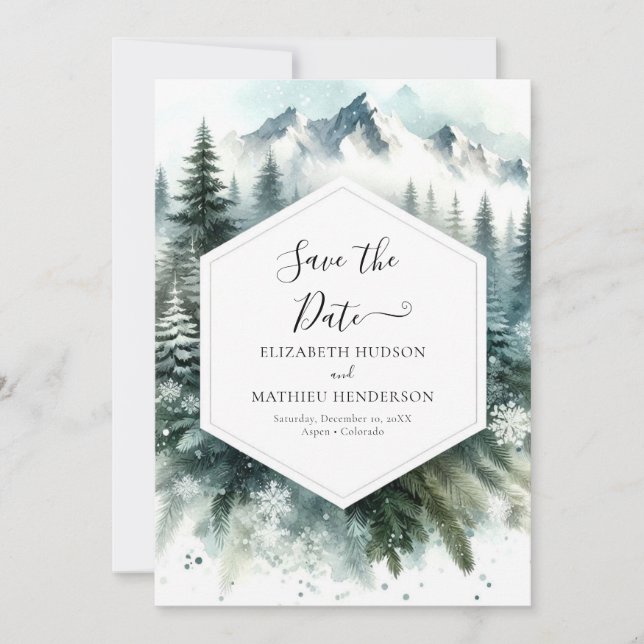 Romantic Watercolor Mountain Wedding Save The Date (Front)
