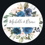 Romantic Watercolor Navy Blue Blush Rose Floral Classic Round Sticker<br><div class="desc">Elegant and modern romantic watercolor floral wedding invitation envelope seals features a bouquet of Navy Blue, blush pink, Purple, peach watercolor roses with matching foliage. Perfect for a fall / midsummer wedding. Please find more matching designs and variations from my "blissweddingpaperie" store. And feel free to contact me for further...</div>