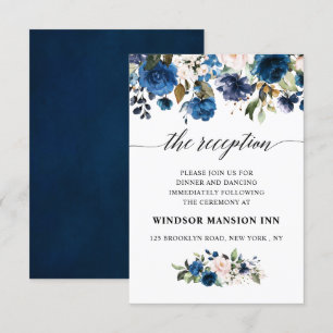 Romantic Watercolor Navy Blue Blush Rose Floral Invitation