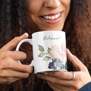 Romantic Watercolor Navy Florals Bridal Bridesmaid Coffee Mug