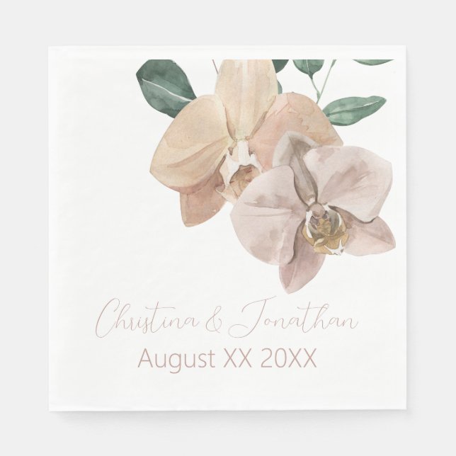 Romantic Watercolor Orchids Napkin (Front)