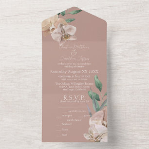 Romantic Watercolor Orchids on Dusty Rose All In One Invitation