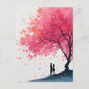Romantic Watercolor Painting of a Couple Holiday Postcard