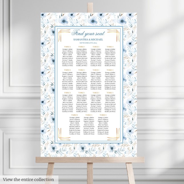 Romantic Watercolor Pastel Blue Gold Seating Chart (Romantic Watercolor Pastel Blue Gold Seating Chart)