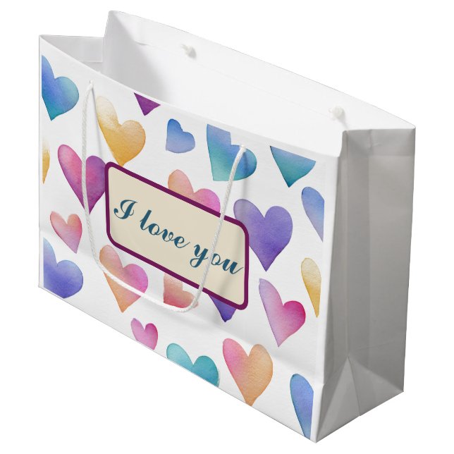 Romantic Watercolor Pastel Hearts I Love You Bag (Front Angled)