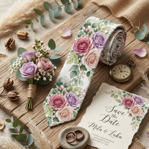 Romantic Watercolor Pastel Rose Floral  Tie