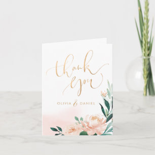 Romantic Watercolor peach floral wedding thank you Card
