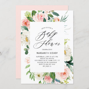 Romantic Watercolor Peach Florals Baby Shower Invitation