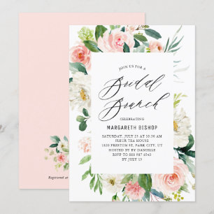Romantic Watercolor Peach Florals Bridal Brunch Invitation