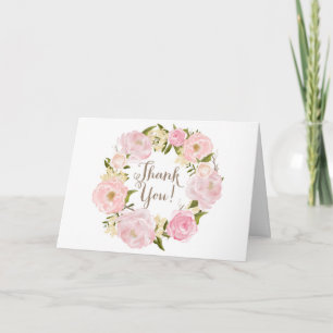 Romantic Watercolor Peonies Wreath Thank You