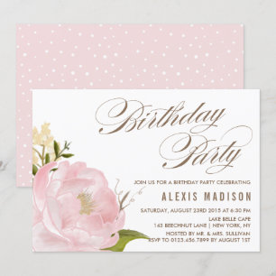 Romantic Watercolor Peony Flower Birthday Party Invitation