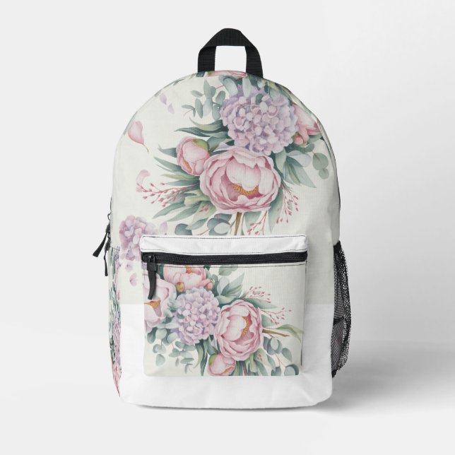 Romantic Watercolor Peony & Hydrangea Floral bag (Front)