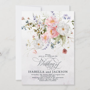 Romantic Watercolor Pink and White Floral Wedding Invitation