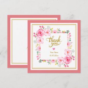 Romantic Watercolor Pink Floral Frame and Heart Card