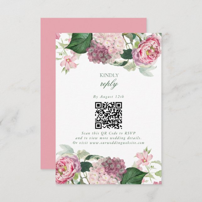 Romantic Watercolor Pink Flowers Garden Wedding Enclosure Card (Front/Back)
