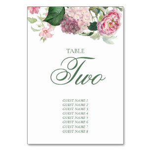 Romantic Watercolor Pink Flowers Garden Wedding Table Number