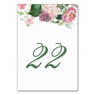 Romantic Watercolor Pink Flowers Garden Wedding Table Number