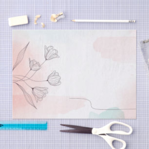 Romantic Watercolor Pink Flowers Tissue Paper
