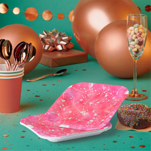 Romantic Watercolor Pink Hearts & Arrows Pattern  Paper Plate