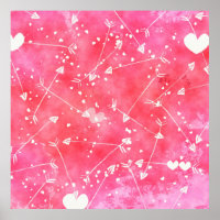 Romantic Watercolor Pink Hearts & Arrows Pattern