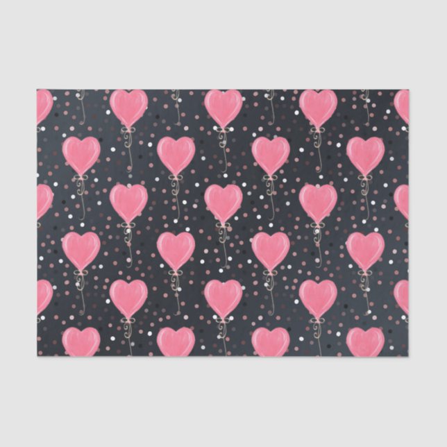 Romantic Watercolor Pink Hearts Balloons Confetti Tissue Paper (Front)