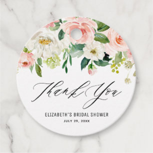 Romantic Watercolor Pink Peach Florals Thank You Favour Tags