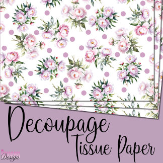 Romantic Watercolor Pink Peonies dot pattern white Tissue Paper