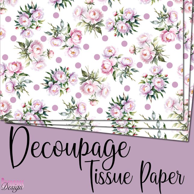 Romantic Watercolor Pink Peonies dot pattern white Tissue Paper (Creator Uploaded)