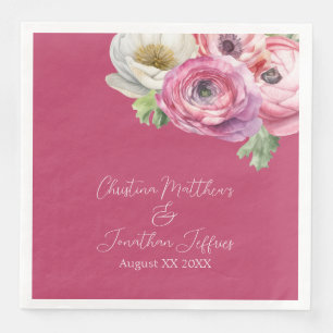 Romantic Watercolor Pink Ranunculus on Blush Napkin
