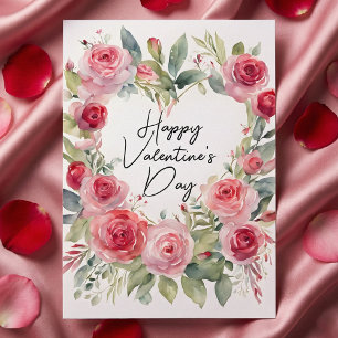 Romantic Watercolor Pink Rose Heart Valentine Card