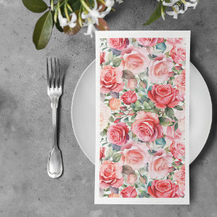 Romantic Watercolor Pink Rose Pattern Napkin