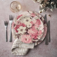 Romantic Watercolor Pink Roses & Apple Blossoms
