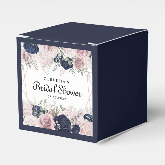 Romantic Watercolor Pink Roses Blue Bridal Shower Favour Box (Front Side)